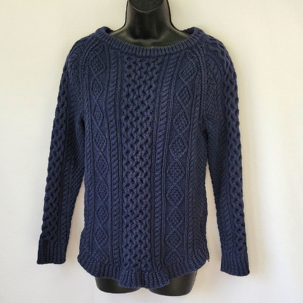 L.L.Bean Signature Cotton Knit Fisherman Sweater Navy Size XS